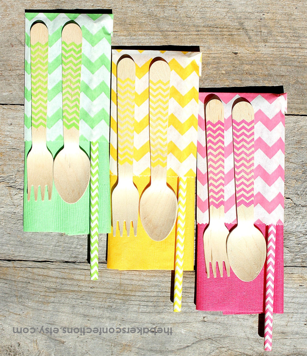 Mini Yellow Chevron Favor Bags, Mini Paper Treat Bags, Utensil Bags (set of 18)