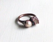 Pearl Ring Morganite Ring Gemstone Ring Birthstone Ring Cocktail Ring Iridescent Cream Golden Ring June Birthstone Raw Gem Artisan Handmade