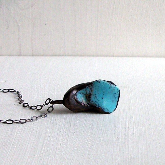 Turquoise Necklace Birthstone Necklace Gemstone Necklace Turquoise Pendant December Robins Egg Blue Rough Stone