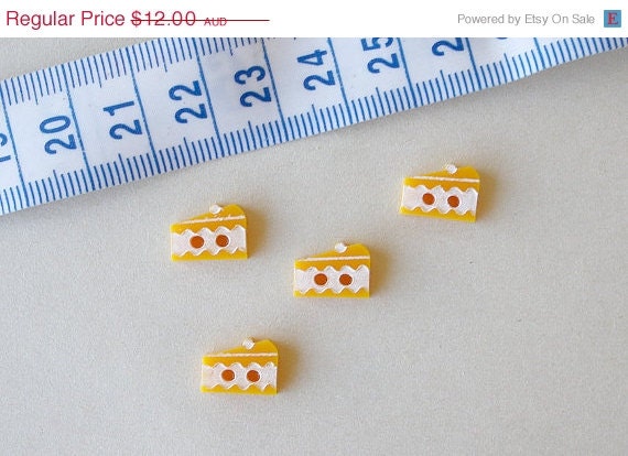 CLEARANCE SALE Golden yellow plastic handmade slice of cake novelty buttons set of four