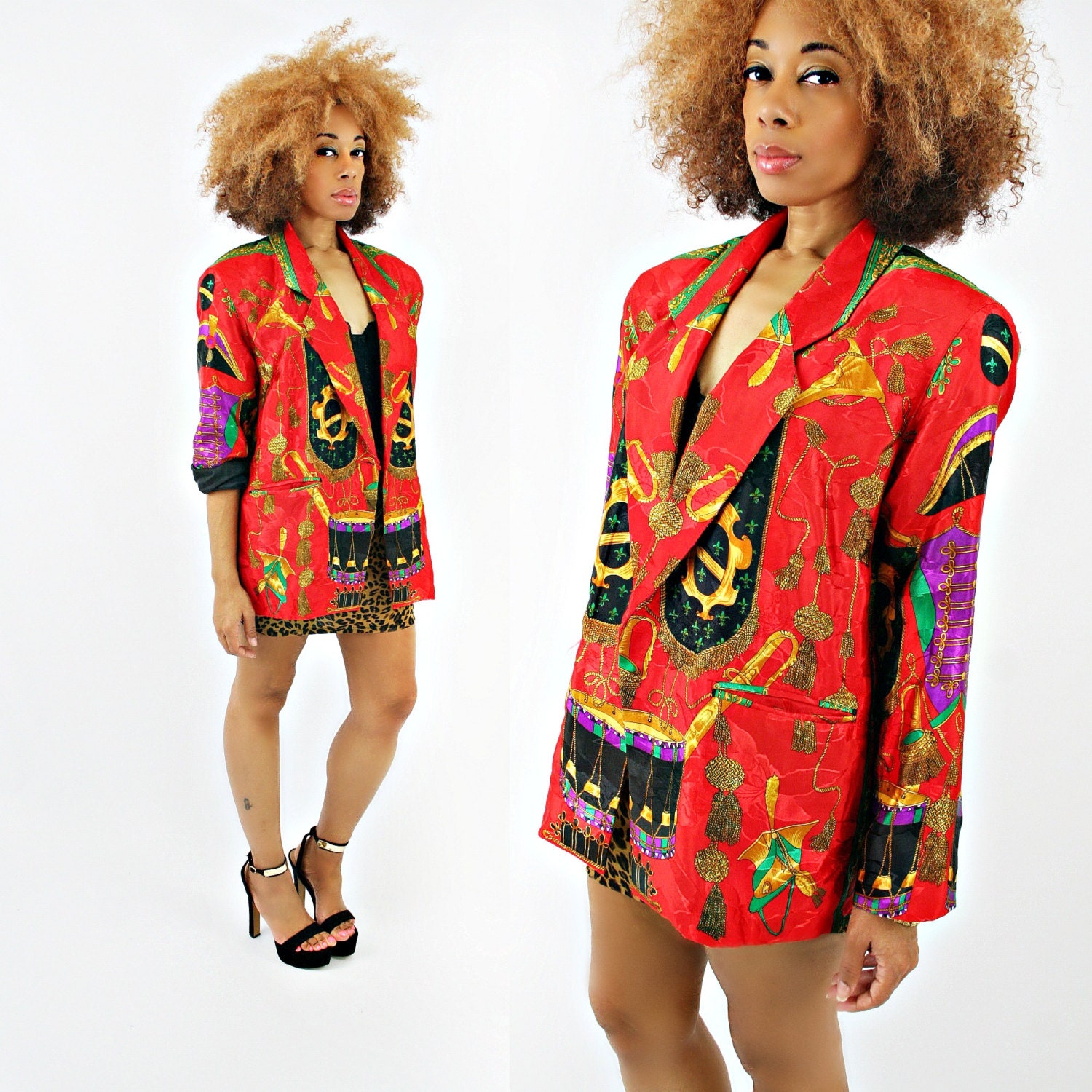 vintage 90s red DRUM MAJOR marching band BAROQUE satin blazer open size