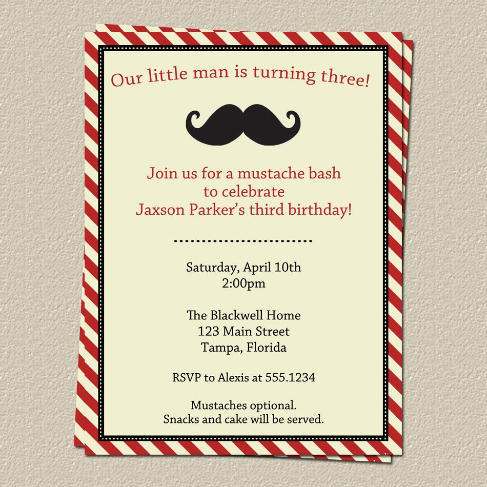 Mustache Birthday Party Invitations, Little Man, Boys Birthday, Set of 10 with Envelopes