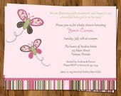 Butterfly Baby Shower Invitations or Birthday Invites, Pink and Green, Set of 10 with Envelopes, FREE shipping