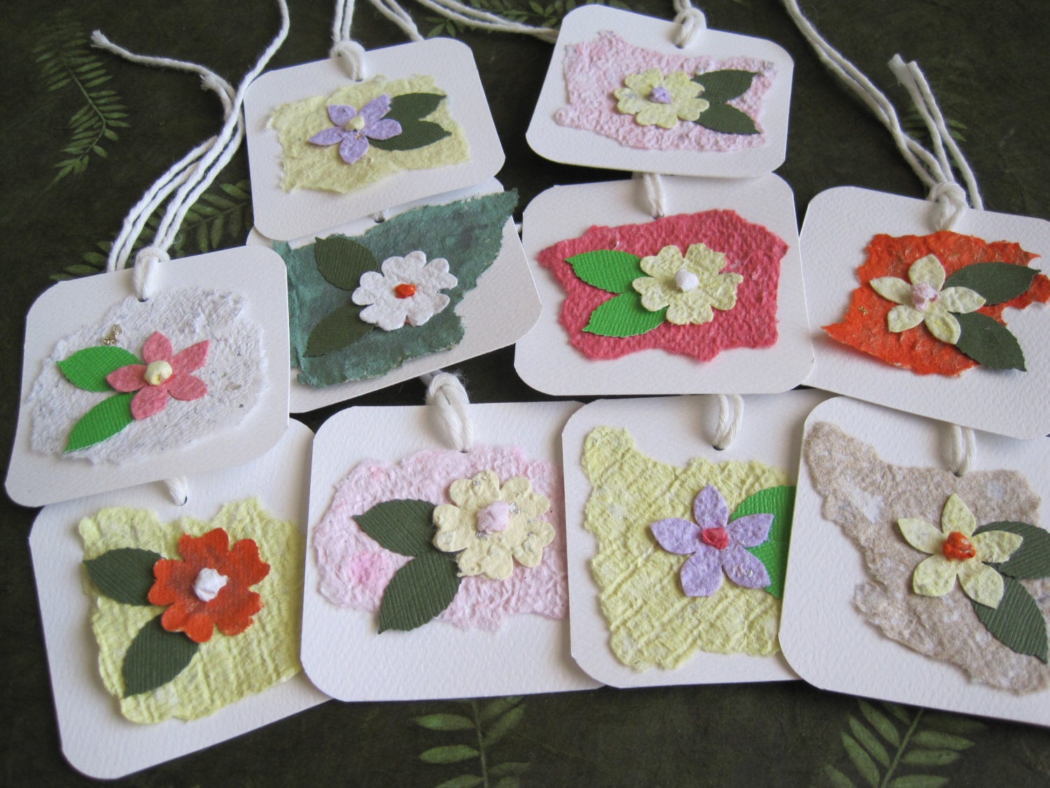 Handmade Paper Flower Gift Tags - Set of 10