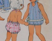Vintage Baby Playsuit and Bonnet Sewing Pattern Simplicity 6418 Size 6 months 1970s