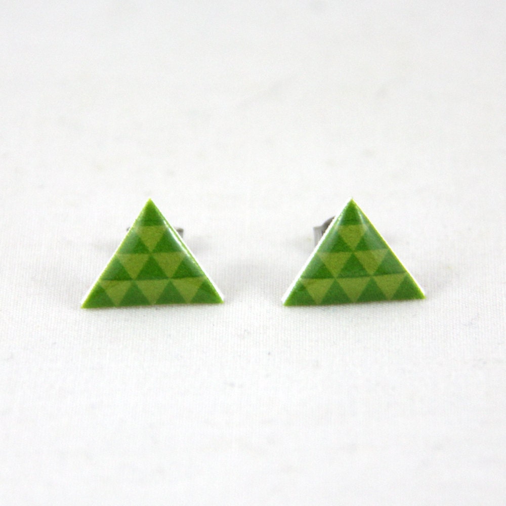 Geometric Triangle Green - Post Earrings - Hypoallergenic Surgical Steel