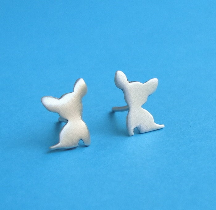 Tiny  Chihuahua Studs Silhouette Dog Earrings sterling silver gift women kids girl teen mom Jewelry for her mini spring