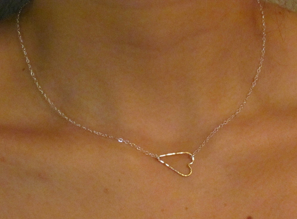 TWO TONE Sideways Heart Necklace--14kt gold filled & Sterling silver