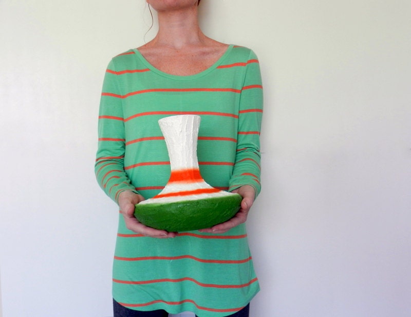 Green and Orange Fluted Vase / Retro Style vase / unique home decor vases by Kristin Carriage Oak Cottage