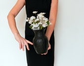 Glossy Black Vase / Black Concrete and Glass Home Decor / Rustic home decor