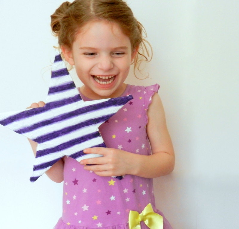 Star Home Decor /  Whimsical Home Decor / nursery decor / purple and White stripes / Bamboo and concrete / wall art