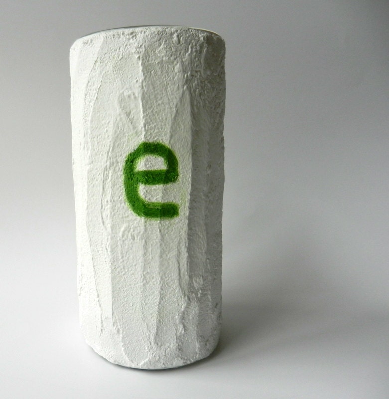 White Vase with green lower case initial / Monogrammed Vase / customized vase / made-to-order by Carriage Oak Cottage