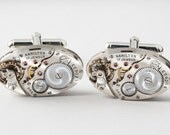 Steampunk cufflinks vintage Hamilton watch movements wedding anniversary Grooms Gift silver cuff links men jewelry Steampunk Nation 1990