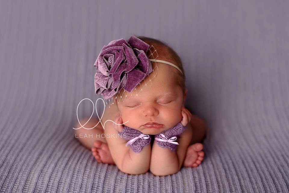 Newborn Prop Gloves and Fascinator Set "Grace", Newborn Photography Prop, Vintage Handmade Knit Gloves
