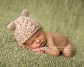 The "Classic Bear" with a twist, Cable Knit Beanie with Ears, Newborn Photo Prop