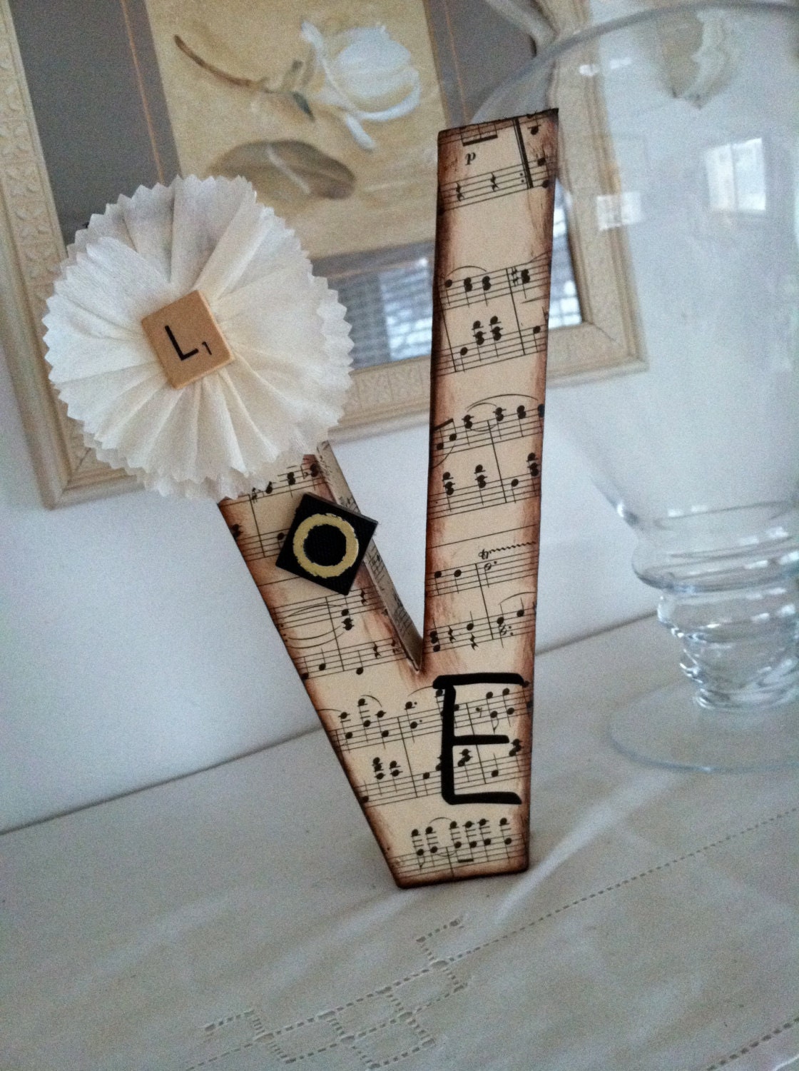 Multi media valentines decor 8 in letter V