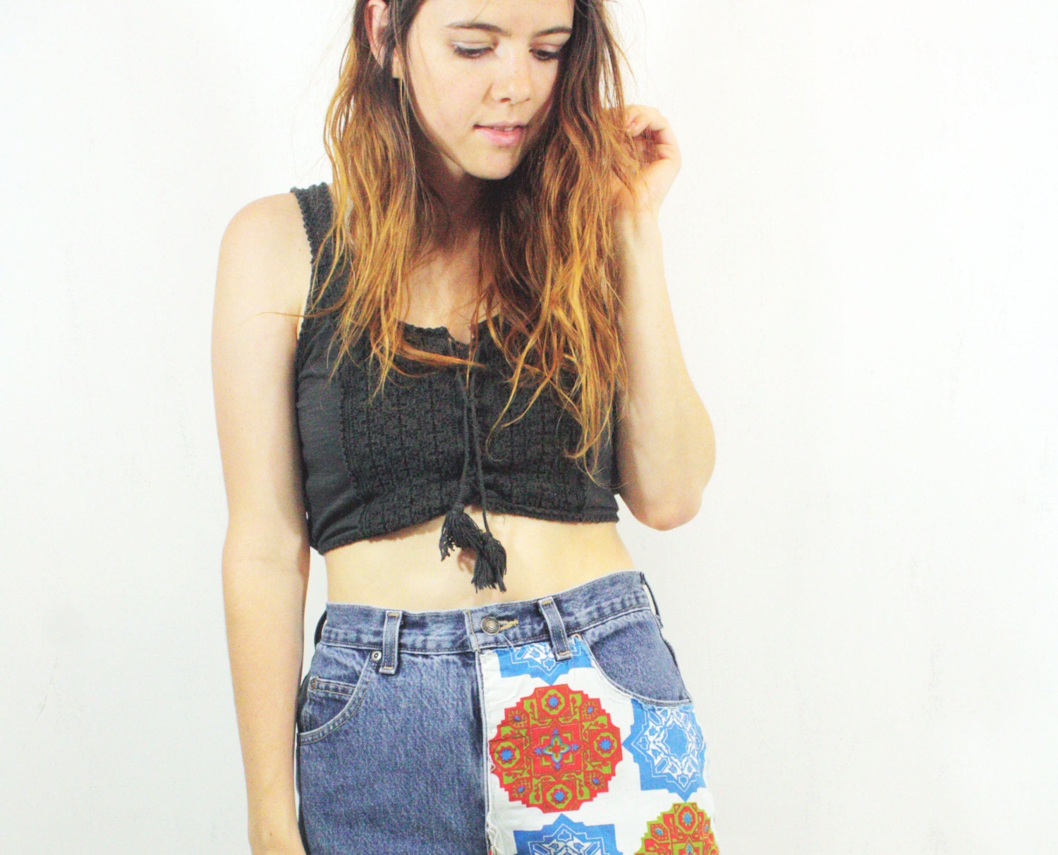 Jean High Waisted Medallion Shorts S M