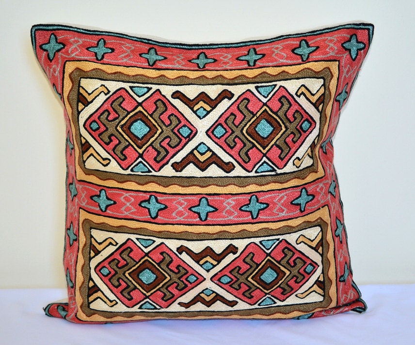 16 x 16 Fully handmade silk embroidery oriental cushion case - KILIM DESIGN
