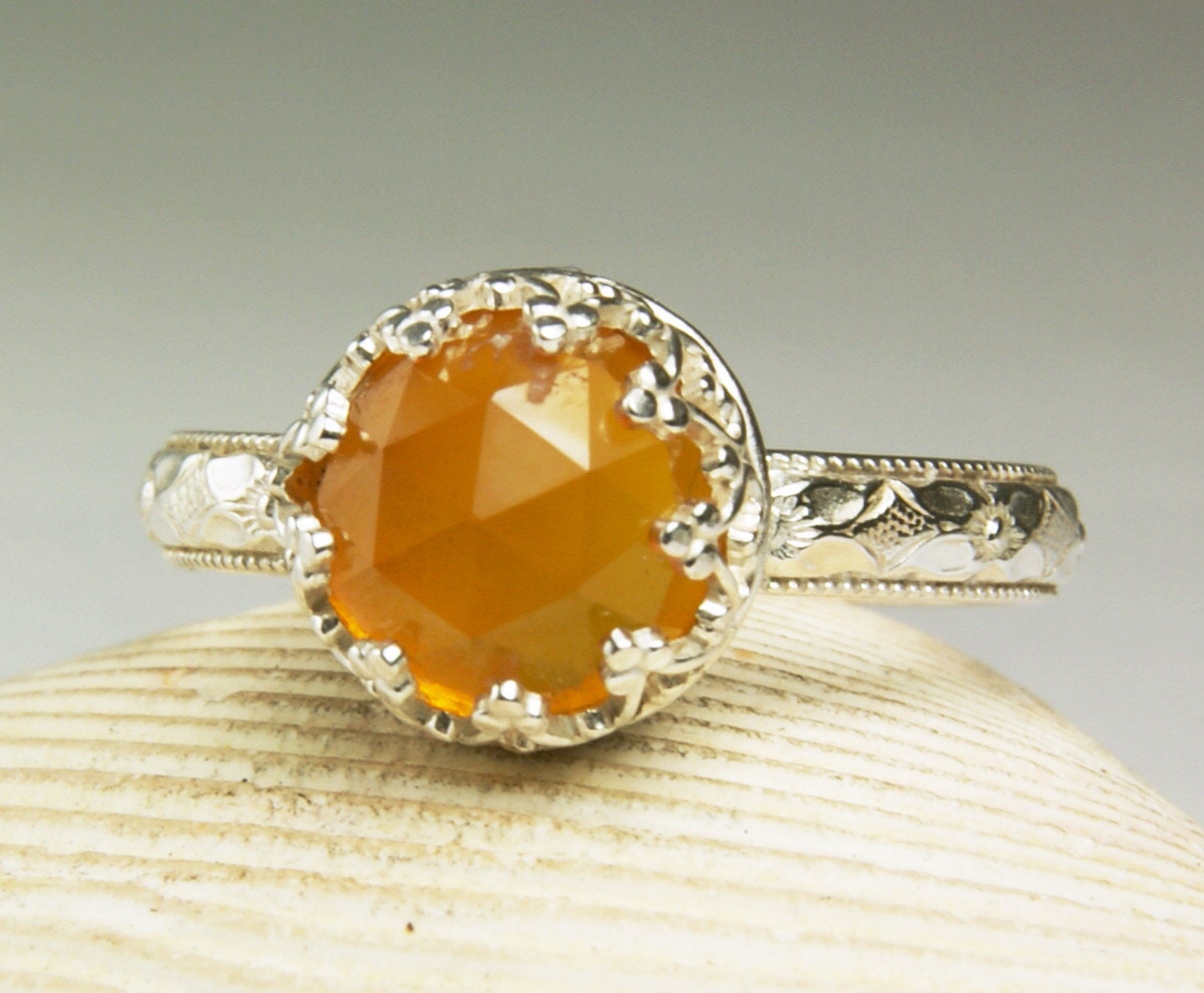 Sterling Silver Carnelian Ring, Orange Tangerine Stone, Faceted Gemstone, Custom Jewelry, made to order