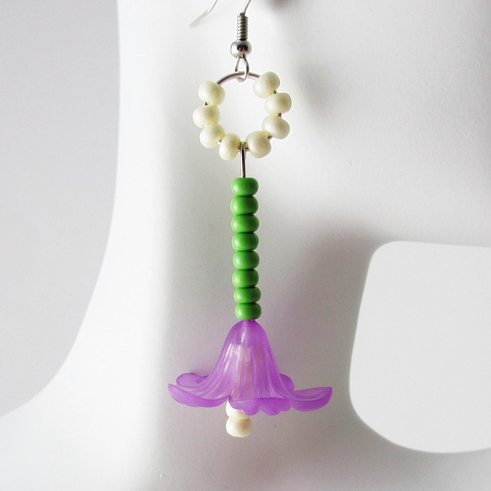 SALE Flower Earrings Lavender Beaded