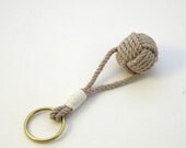 Tan Traditional Monkey Fist Key Chain with Split Ring