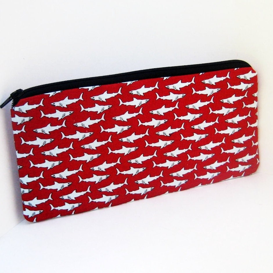 Shark Sea Red Pencil Zipper Pouch
