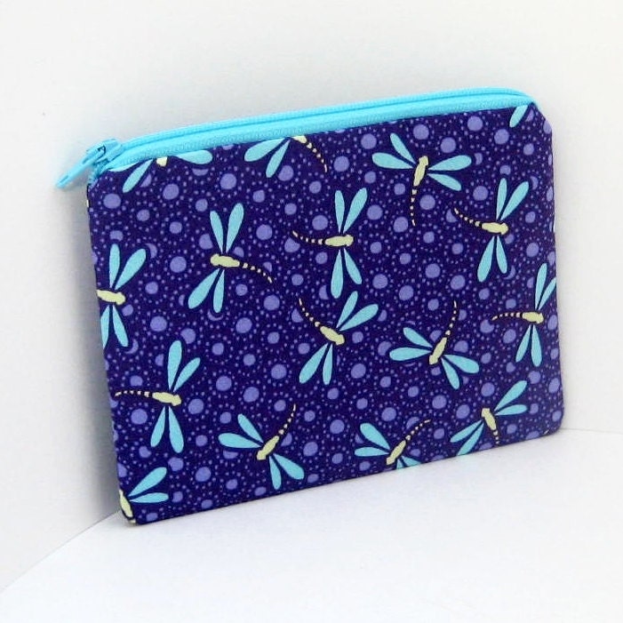 Small Zipper Pouch PURPLE DRAGONFLY