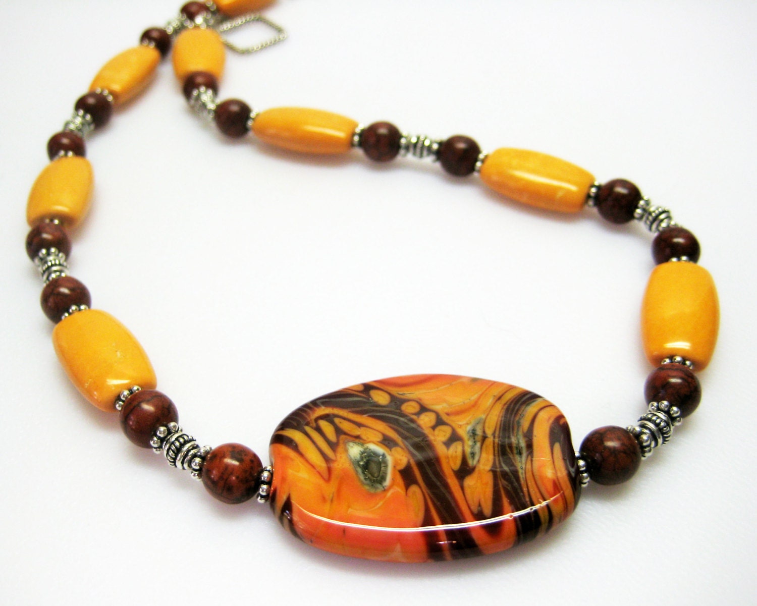 Orange Creamsicle Lampwork Pendant Necklace - Lampwork Pendant - Orange and Brown Necklace - OOAK