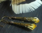 SCEPTERS OF CELEBRAS , Citrine and Brass Victorian Filigree Earrings