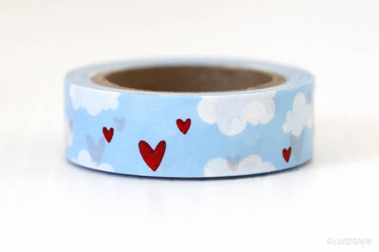 Sky Blue Clouds and Hearts Washi Tape Hearts on Cloud Nine (chugoku)