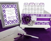 Wedding Guest Reception Box Set Damask Purple, White and Gray Ready to Ship