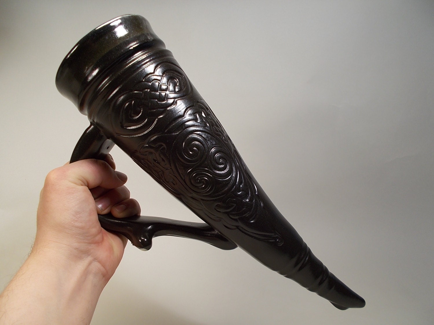 New: Viking / Celtic Drinking Horn Style Beer Mug -Functional Stoneware  Home Decor or Unique Gift