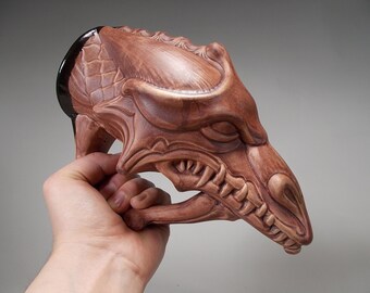 Snarlytooth Dragon Beer Mug -- Drinking Horn Style in Ancient Stain (22oz) Stoneware pottery