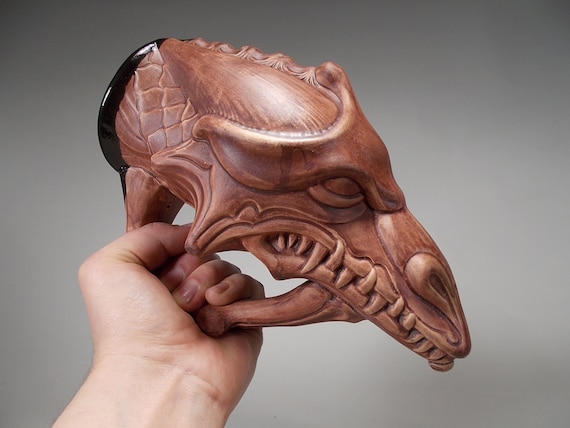 Snarlytooth Dragon Beer Mug -- Rhyton/Drinking Horn Style in Ancient Stain (22oz) Stoneware pottery for valentines