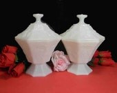 2 White Milk Glass Candy Dishes with Lids / Compotes / Vases / Planters / Bowls. BUY 2 or 4. Wedding Collection. Vintage. 3554