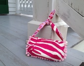 ADELPHI GIRLS PURSE - in Jennifer Paganelli's Fuchsia Chunky Zebra Sis Boom Print - Knotted Tie Strap - Pom Pom Fringe