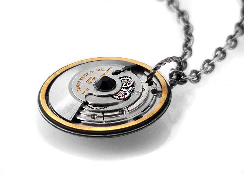 Steampunk Man Necklace, Benrus Vintage Automatic Watch Movement - Long Chain Necklace