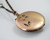 Rose Gold Antique Locket - German Kollmar & Jourdan Edwardian Locket / Jewelled Locket / Long Chain Included