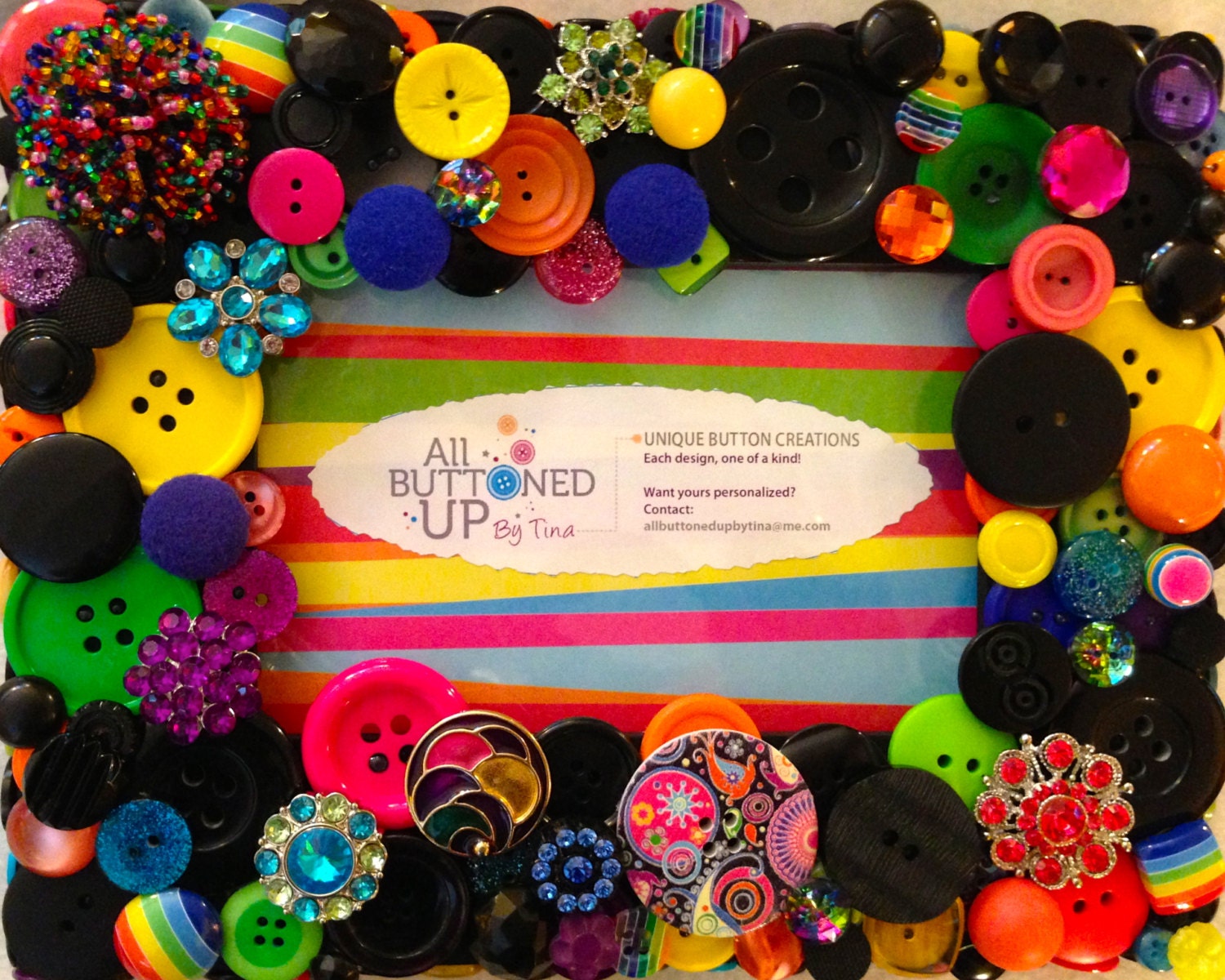 Black & Bright Button Picture Frame in Black, Blue, Green, Yellow, Orange and Purple for 4"x6" Photo