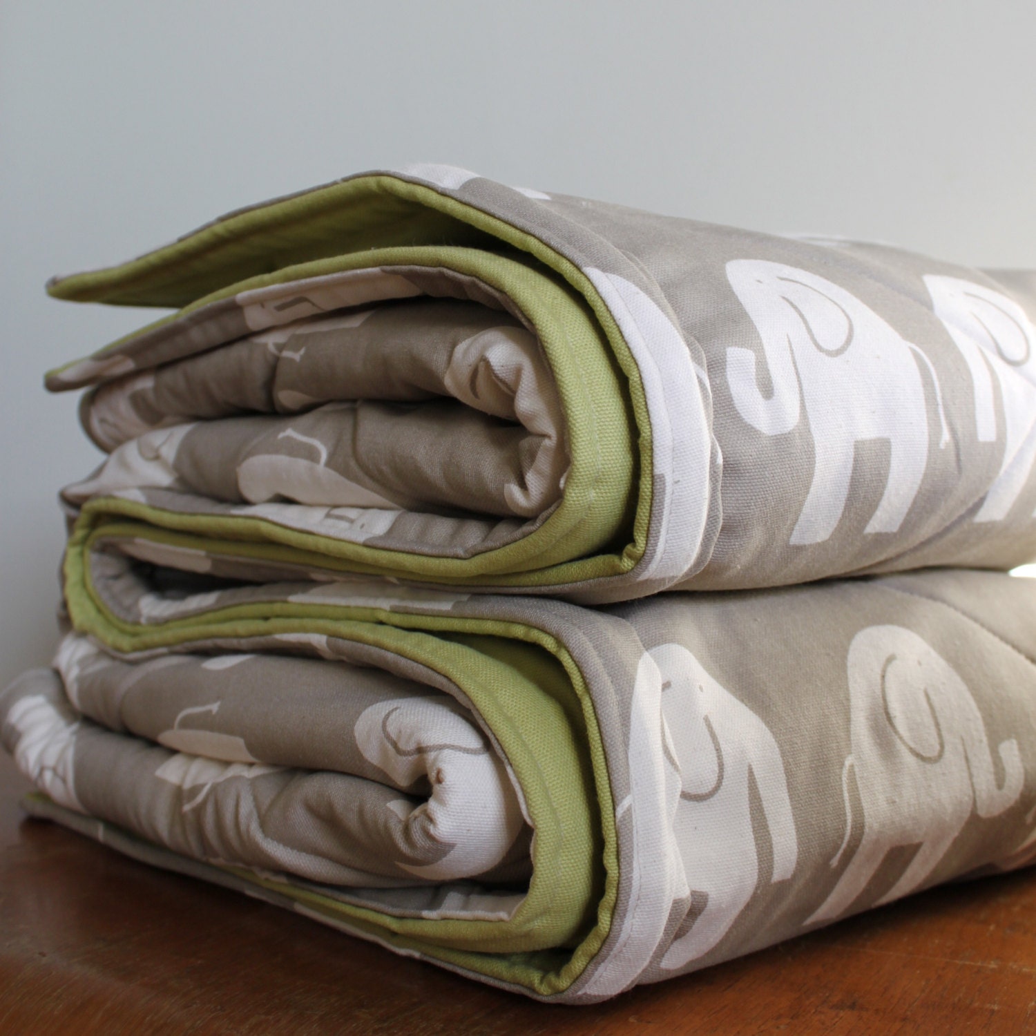 Baby Play Mat Super Size Super Size: Grey Marching Elephants with Green Back, Double Padded Quilted Baby Activity Mat