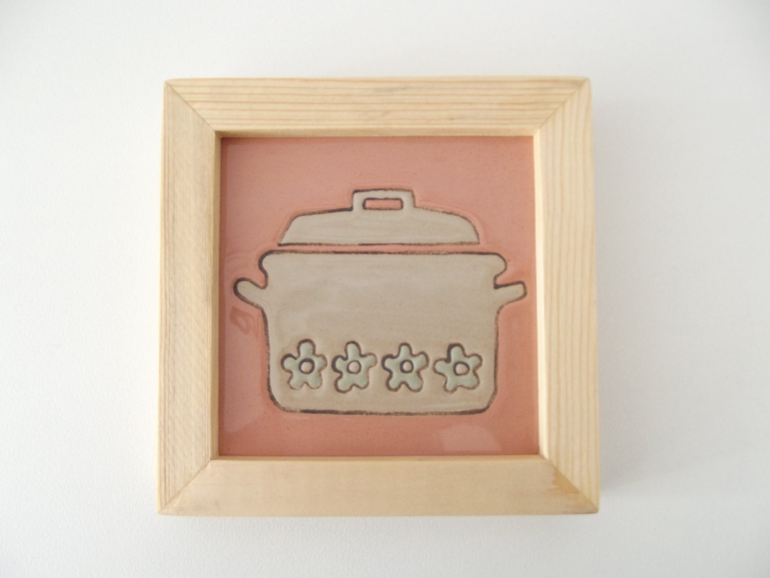 Ceramic Tile in Wood Frame Kitchen Home Decor Unique Handmade Artisan Gift for Housewarming