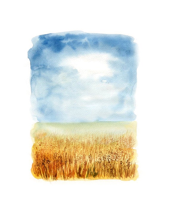 Summer-Landscape painting-Watercolor-Archival Print from my original watercolor  11x14 inch
