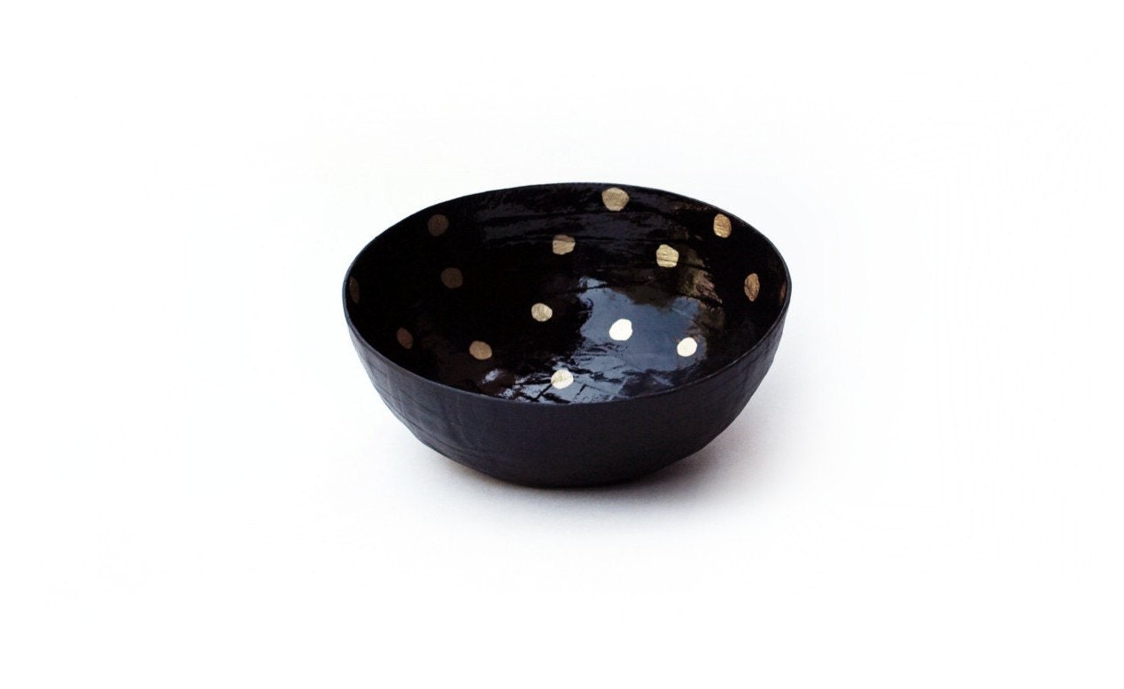Dot Paper Mache Bowl in Black and Gold - The Mini