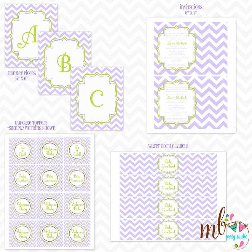Non-Personalized Printable "Lavender Chevron" Party Kit with Banner- Instant Download