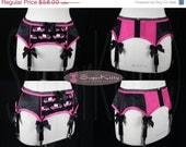 ON SALE Size L Black & Pink Hearses 6-Strap Garter Belt - SugarKitty Corsets