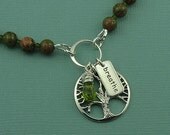 Gemstone Beaded Tree of Life Necklace - sterling silver handmade beadwork jewelry - unakite gemstone