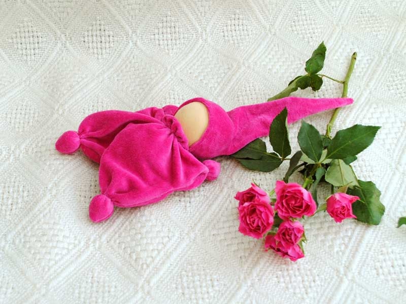 waldorf baby gnomes Toy - hot pink, magenta Teething waldorf doll for baby boy toys from cotton terry / eco friendly gifts for kids
