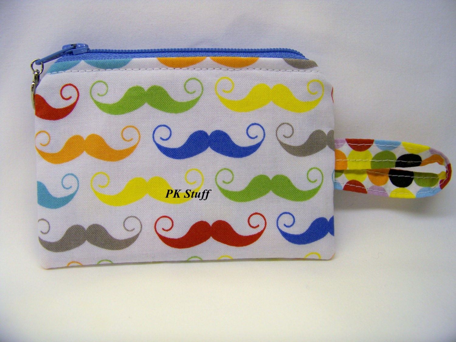 PK Zippy in Geekly Chic Mustache in White - Coin Purse - Change Purse - Gift Card Wallet - Ready To Ship