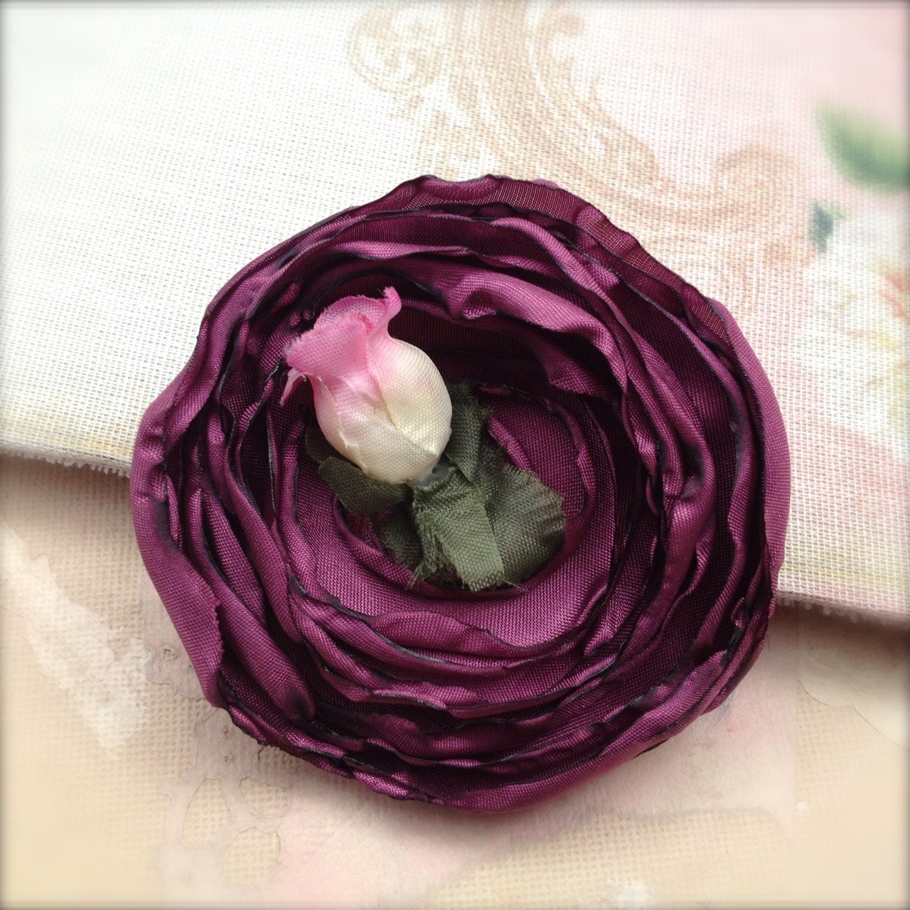 Small Rose Corsage Brooch Deep Violet Shabby Flower Brooch - Rosaline