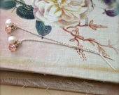 Dangle Earrings Freshwater Pearls and Pink Crystal Bead Sterling Silver Ear Wire Threads - Pearly Queen